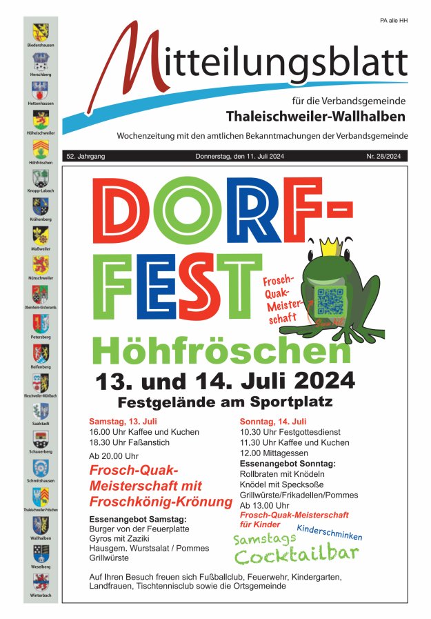 Mitteilungsblatt VG Thaleischweiler-Wallhalben Titelblatt 28/2024