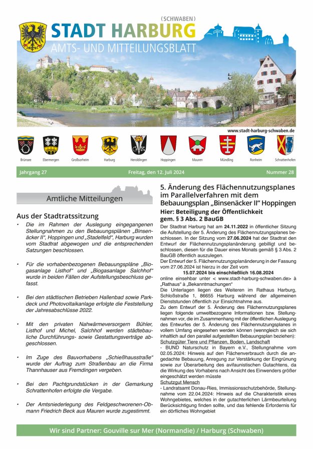 Amts- und Mitteilungsblatt der Stadt Harburg Titelblatt 28/2024