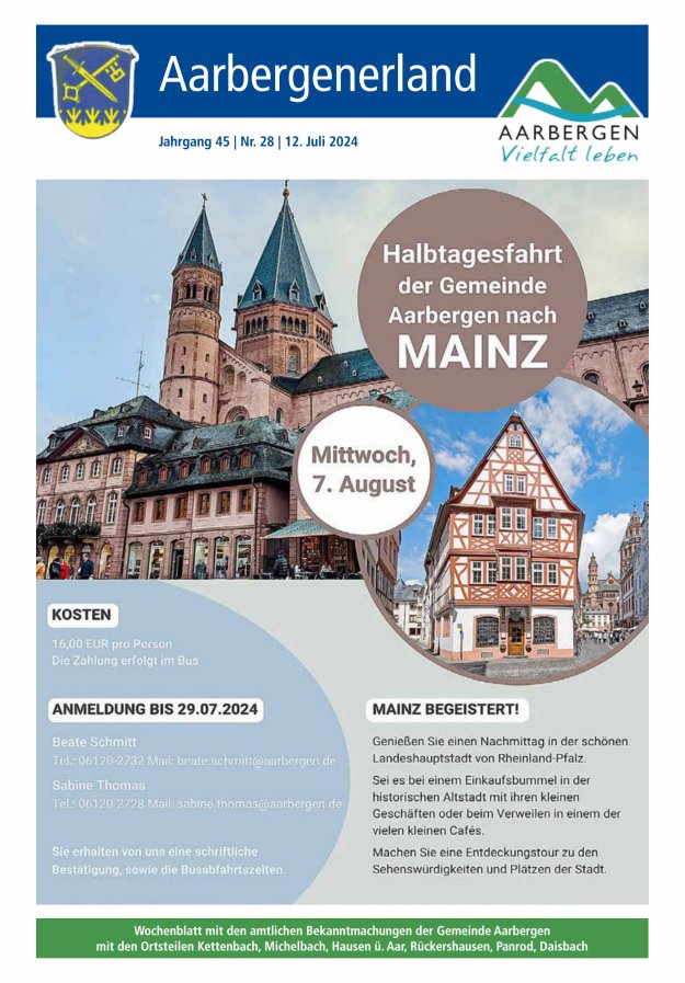 Aarbergenerland - Wochenblatt mit den amtlichen Bekanntmachungen Titelblatt 28/2024