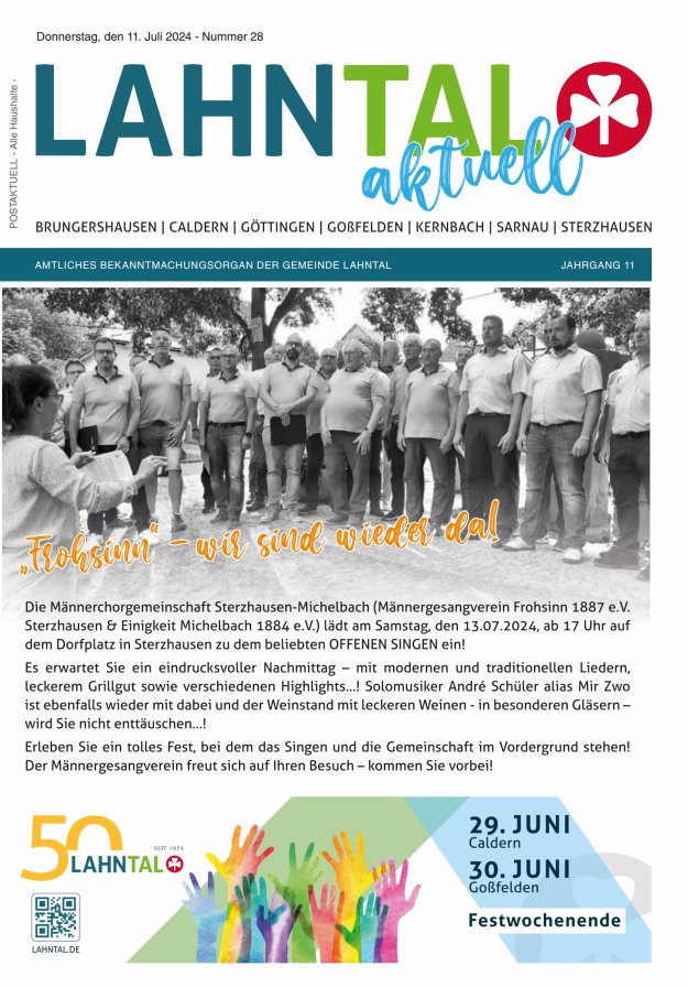 Amtliches Bekanntmachungsorgan der Gemeinde Lahntal Titelblatt 28/2024