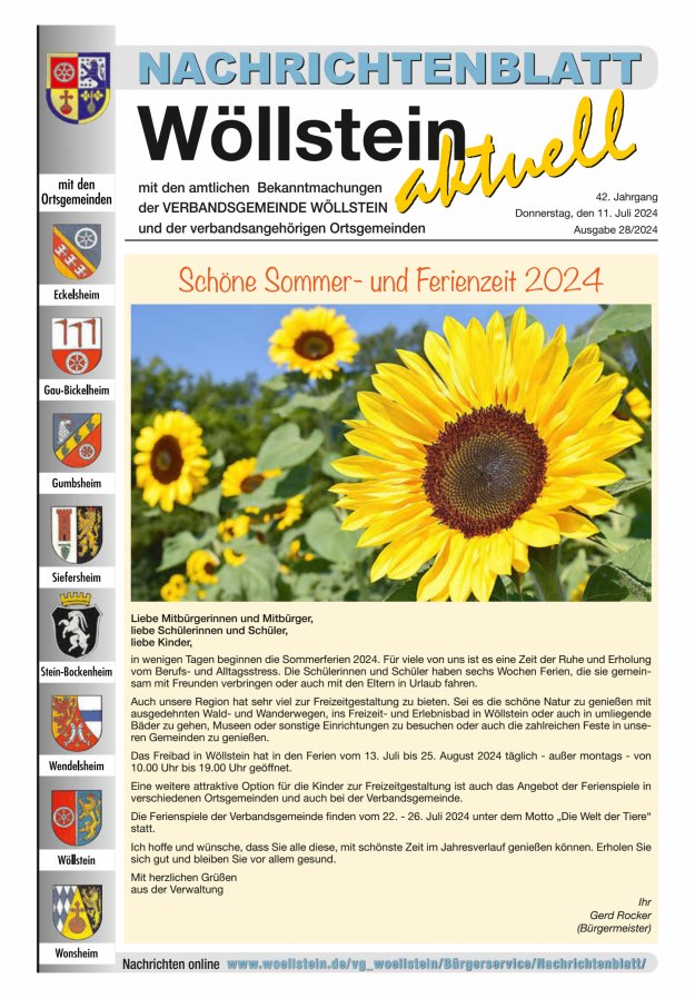 Nachrichtenblatt Wöllstein aktuell Titelblatt 28/2024
