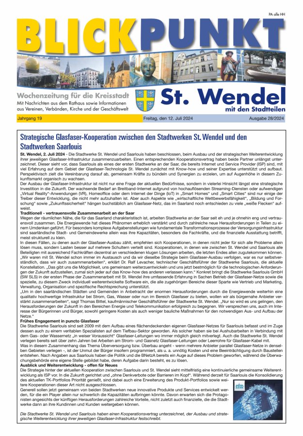Blickpunkt St Wendel Titelblatt 28/2024