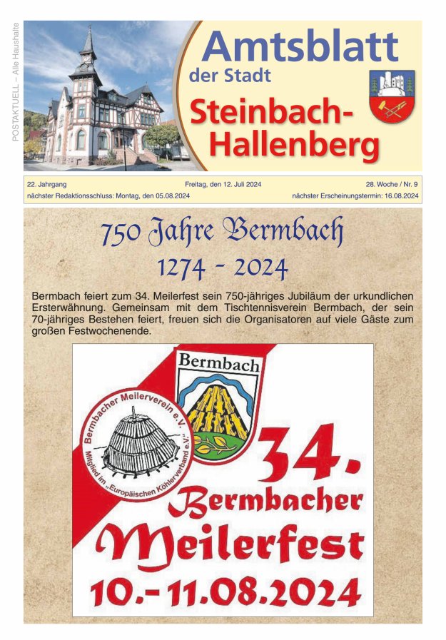 Amtsblatt der Stadt Steinbach-Hallenberg Titelblatt 09/2024