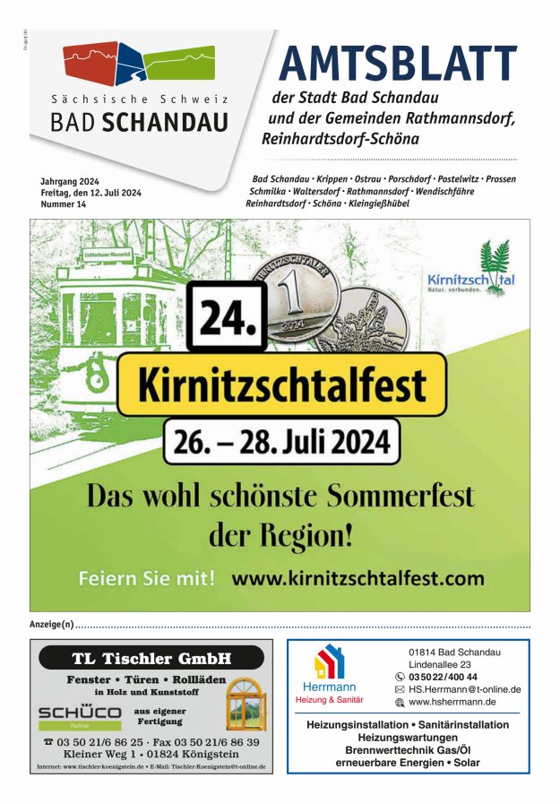 Amtsblatt der Stadt Bad Schandau und der Gemeinden Titelblatt 14/2024