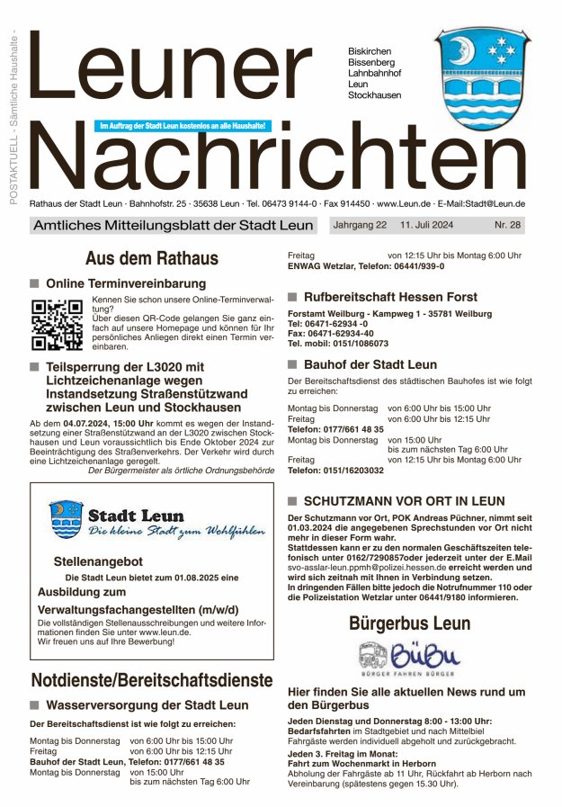 Leuner Nachrichten Titelblatt 28/2024