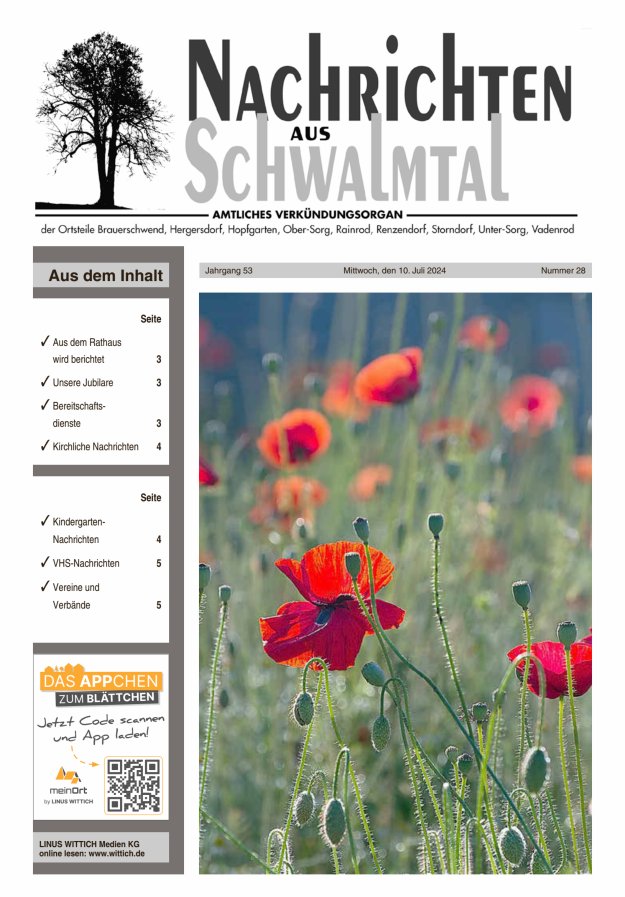 Nachrichten aus Schwalmtal Titelblatt 28/2024