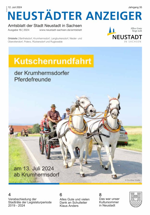 Neustädter Anzeiger - Amts- und Heimatblatt der Stadt Neustadt in Sachsen Titelblatt 15/2024