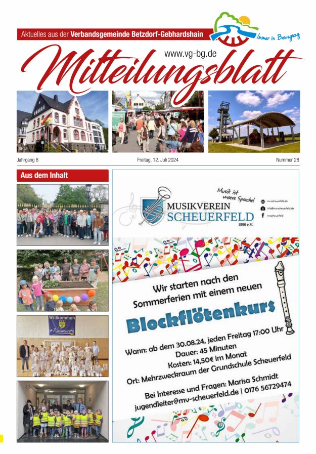 Aktuelles aus der VG Betzdorf-Gebhardshain, Ausgabe Betzdorf Titelblatt 28/2024
