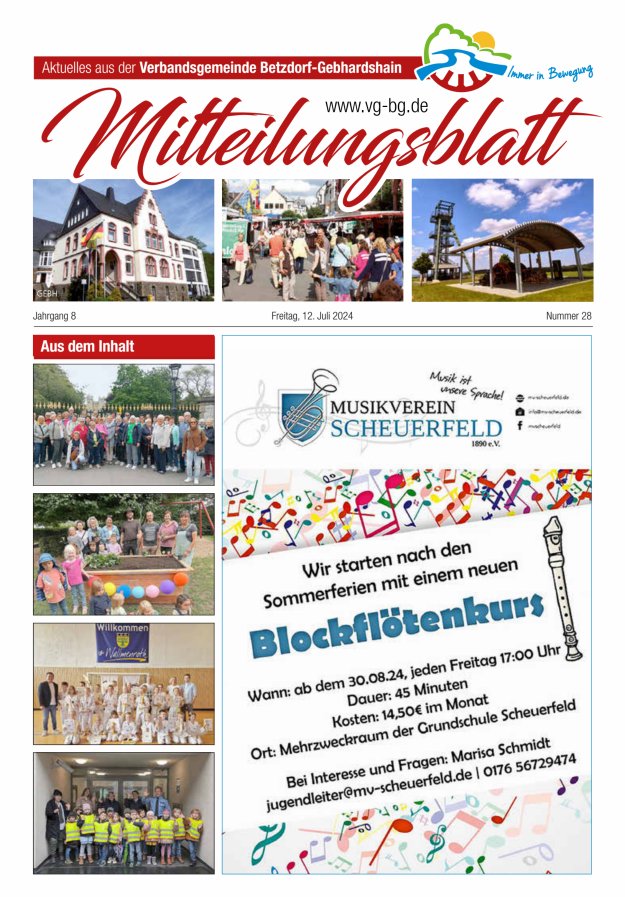 Aktuelles aus der VG Betzdorf-Gebhardshain Ausgabe Gebhardshain Titelblatt 28/2024