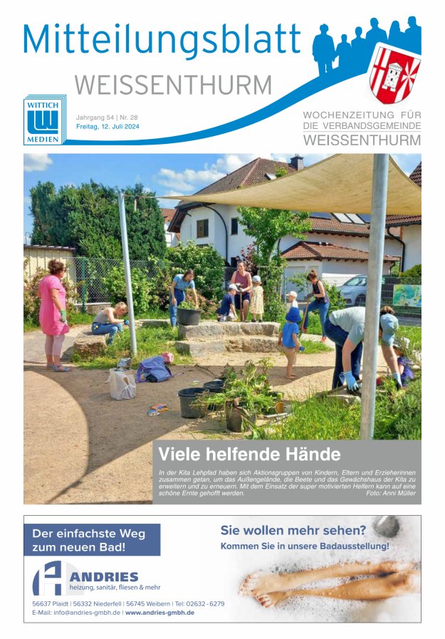 Mitteilungsblatt für den Bereich der Verbandsgemeinde Weißenthurm Titelblatt 28/2024