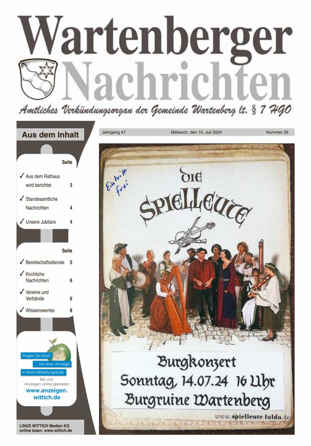 Wartenberger Nachrichten Titelblatt 28/2024