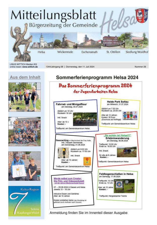 Mitteilungsblatt Helsa Titelblatt 28/2024