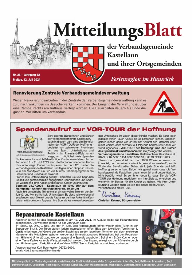 Mitteilungsblatt Kastellaun Titelblatt 28/2024