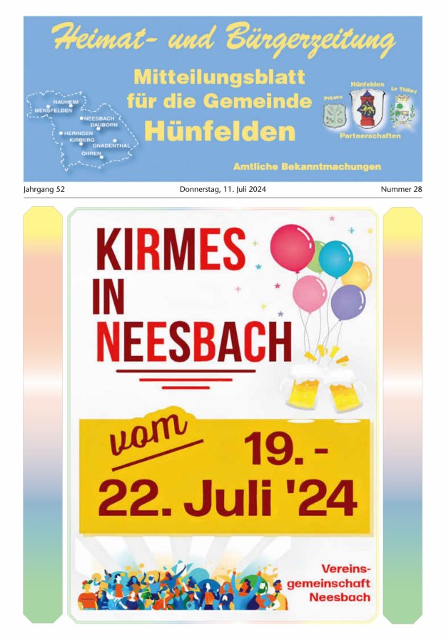 Mitteilungsblatt für die Gemeinde Hünfelden Titelblatt 28/2024