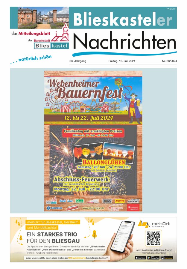 Blieskasteler Nachrichten  Titelblatt 28/2024