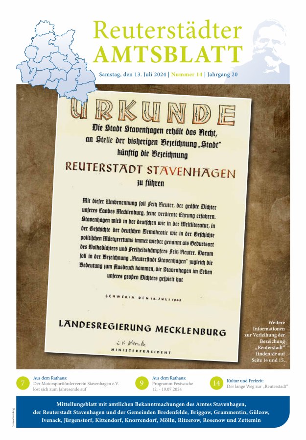 Reuterstädter Amtsblatt Titelblatt 14/2024