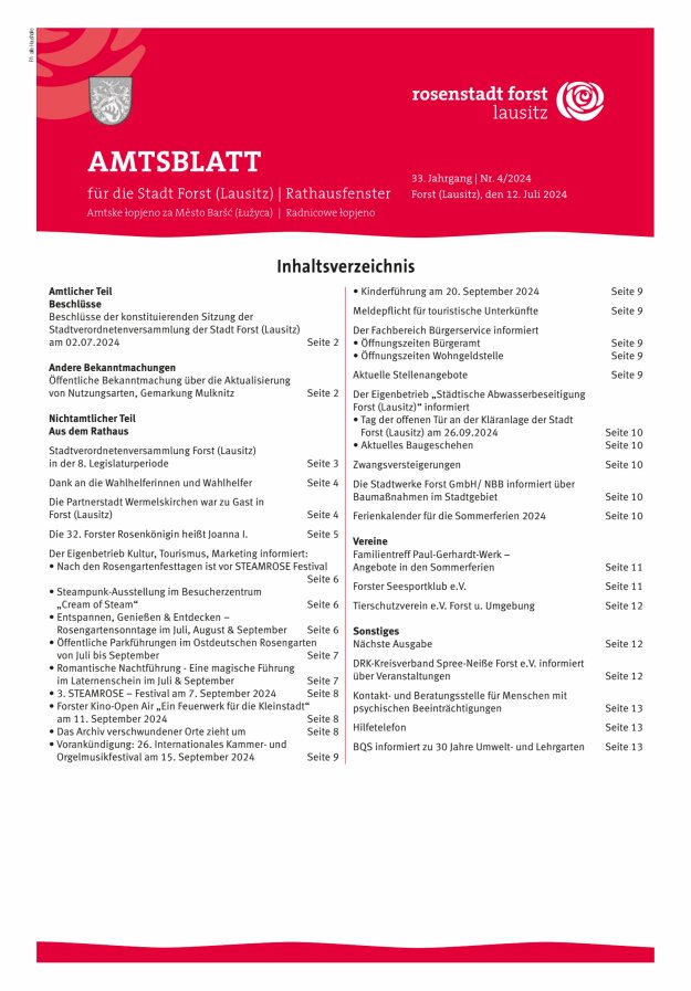 Amtsblatt für die Stadt Forst (Lausitz) Titelblatt 04/2024