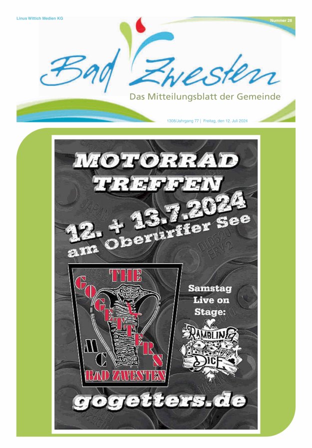 Heimatzeitung Bad Zwesten Titelblatt 28/2024
