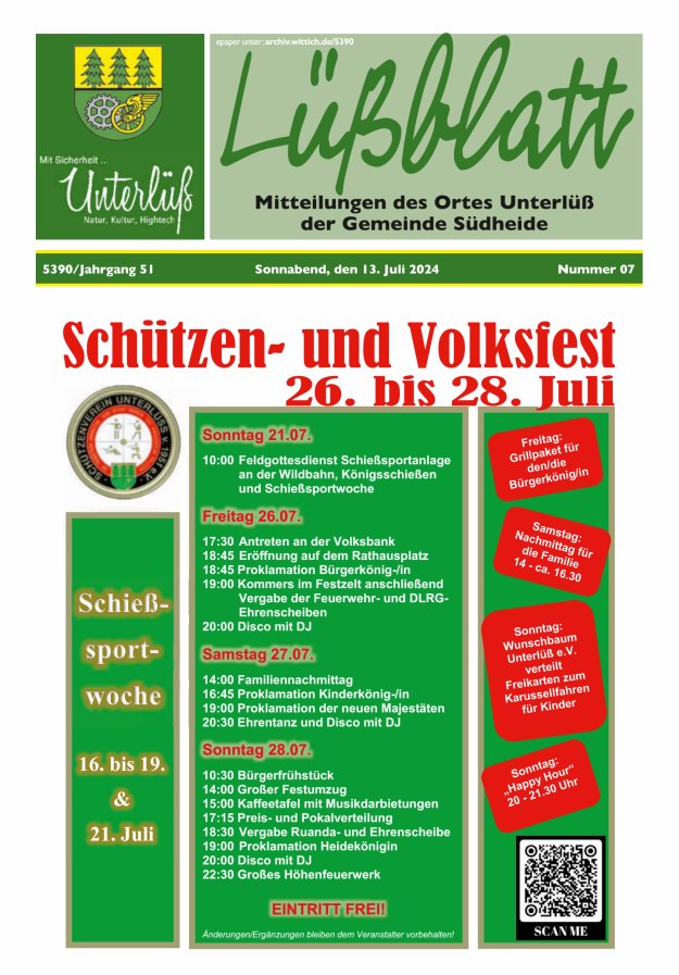 Mitteilungsblatt der Gemeinde Unterlüß Titelblatt 07/2024