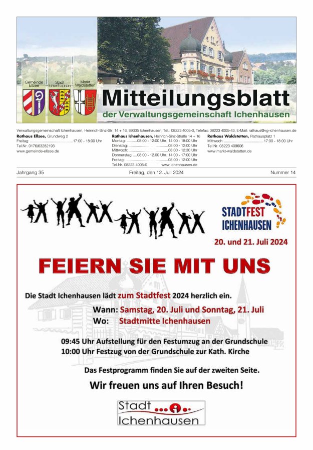 Mitteilungsblatt der Verwaltungsgemeinschaft Ichenhausen Titelblatt 14/2024