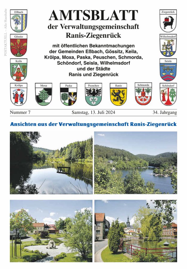 Amtsblatt der Verwaltungsgemeinschaft Ranis-Ziegenrück Titelblatt 07/2024