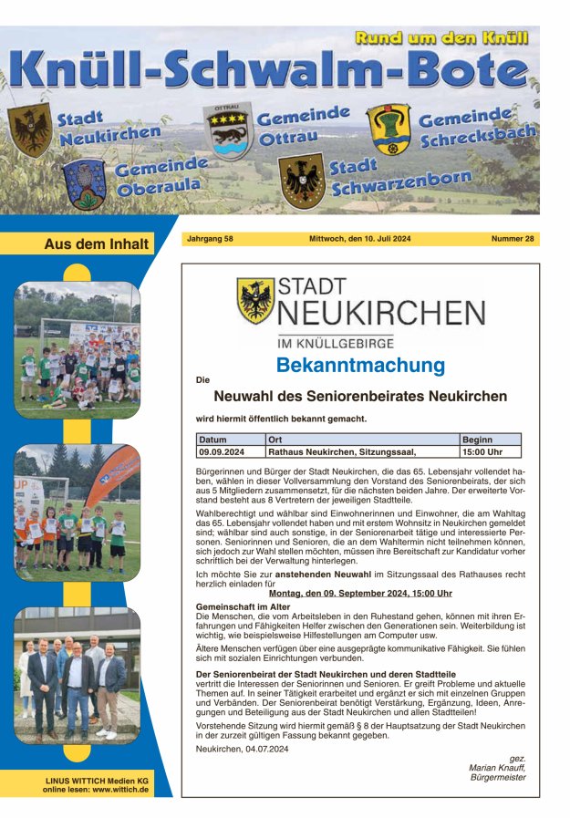 Knüll-Schwalm-Bote Titelblatt 28/2024