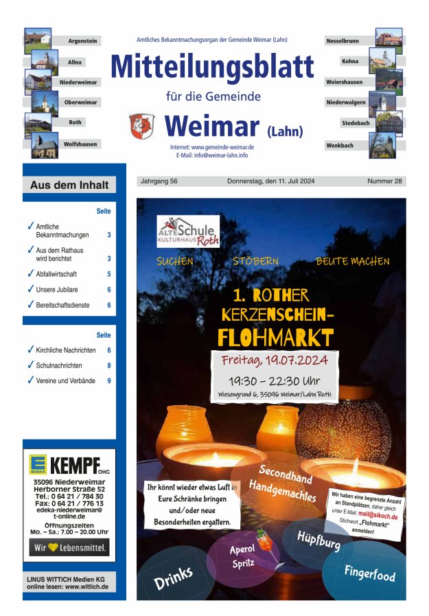 Mitteilungsblatt für die Gemeinde Weimar Titelblatt 28/2024