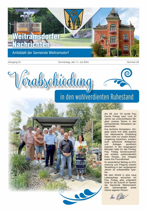 Weitramsdorfer Nachrichten Titelblatt 28/2024