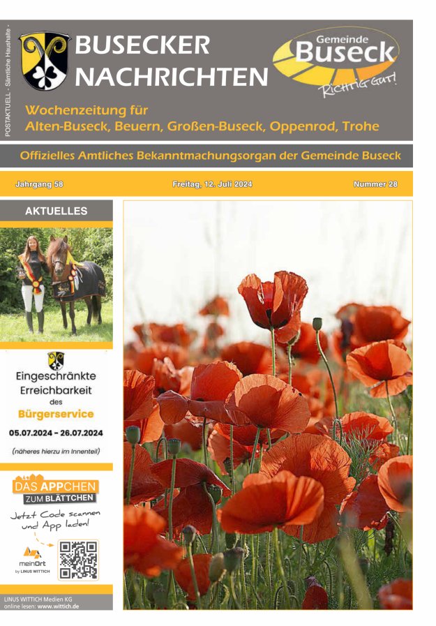 Busecker Nachrichten Titelblatt 28/2024