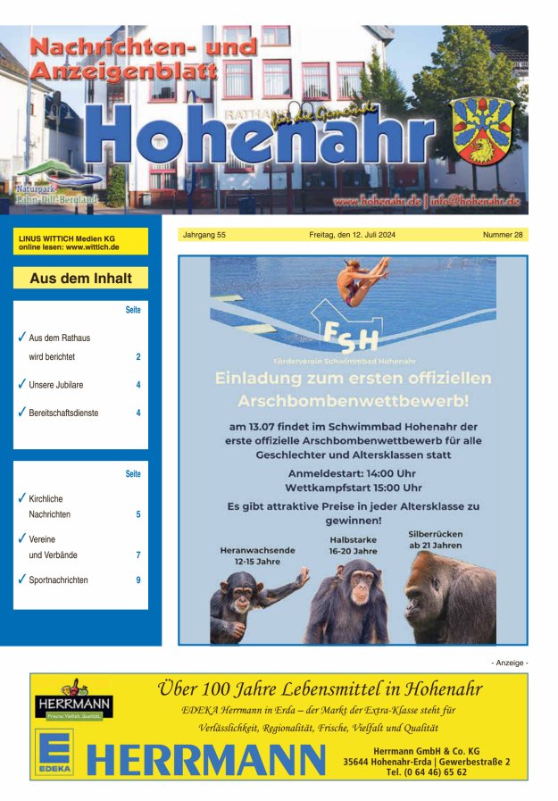 Nachrichten- und Anzeigenblatt für die Gemeinde Hohenahr Titelblatt 28/2024