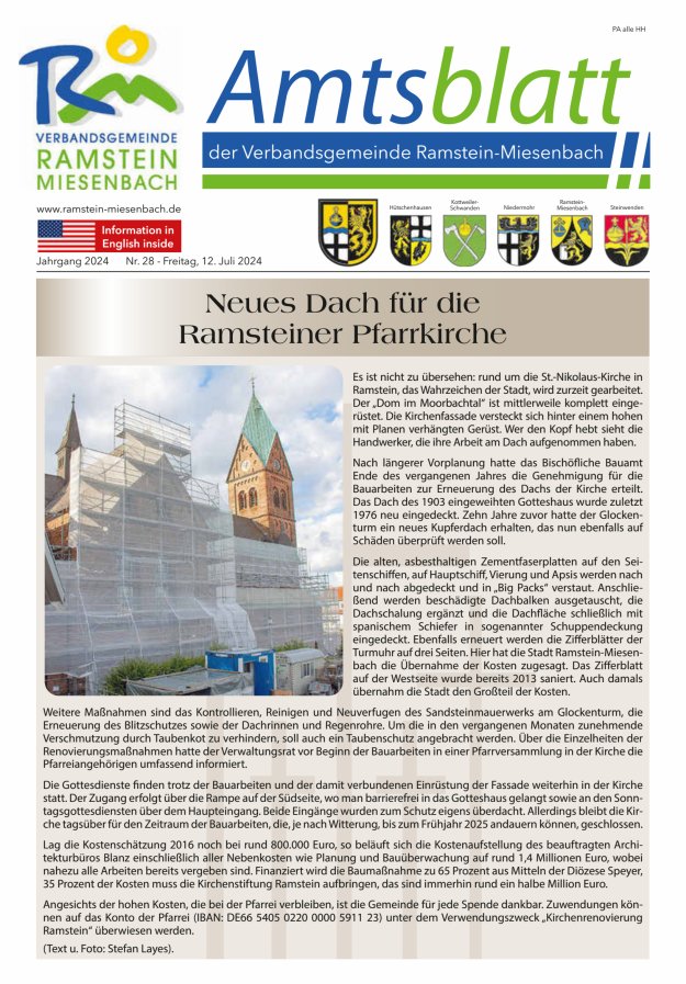 Amtsblatt VG Ramstein-Miesenbach Titelblatt 28/2024