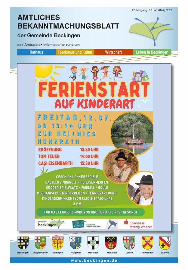 Amtsblatt Beckingen Titelblatt 28/2024