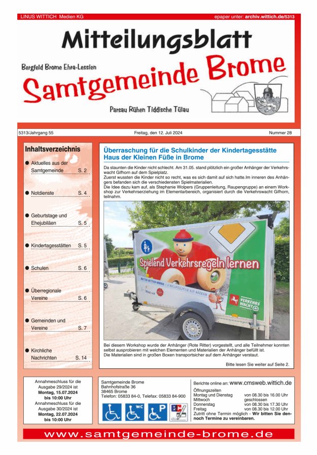 Mitteilungsblatt der Samtgemeinde Brome Titelblatt 28/2024