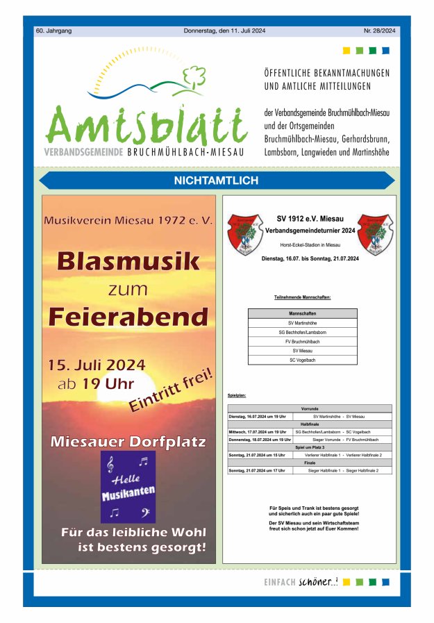 Amtsblatt der VG Bruchmühlbach-Miesau Titelblatt 28/2024
