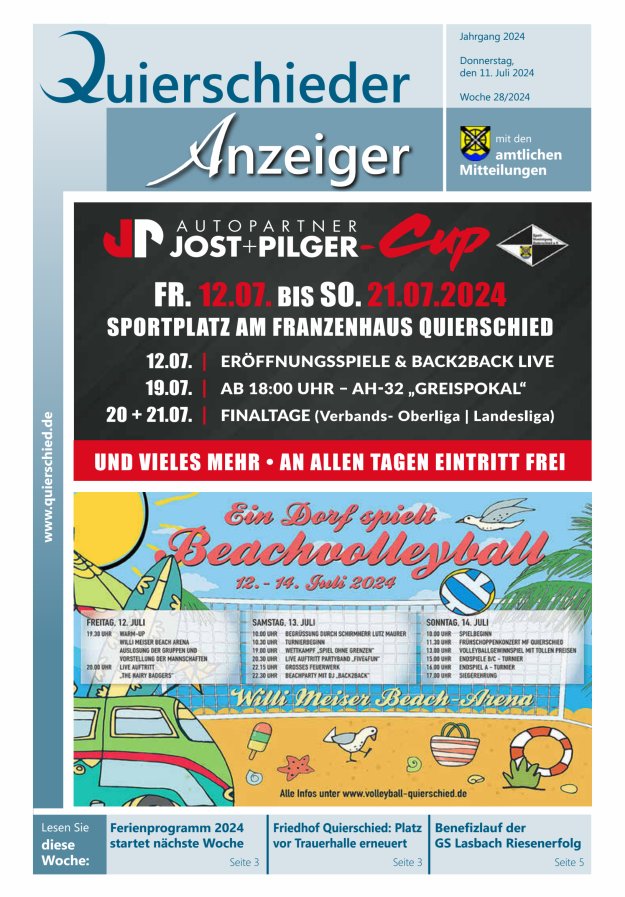 Quierschieder Anzeiger Titelblatt 28/2024