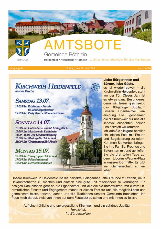Amtsbote der Großgemeinde Röthlein Titelblatt 28/2024