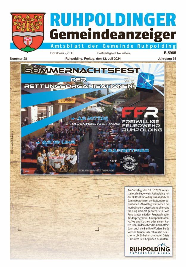Ruhpoldinger Gemeindeanzeiger Titelblatt 28/2024