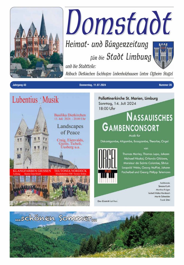 Domstadt - Heimat- und Bürgerzeitung für die Stadt Limburg Titelblatt 28/2024