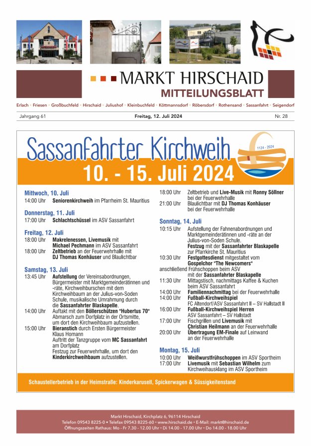 Mitteilungsblatt Markt Hirschaid Titelblatt 28/2024
