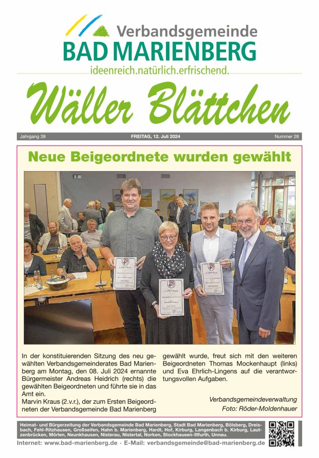 Wäller Blättchen - Verbandsgemeinde Bad Marienberg Titelblatt 28/2024