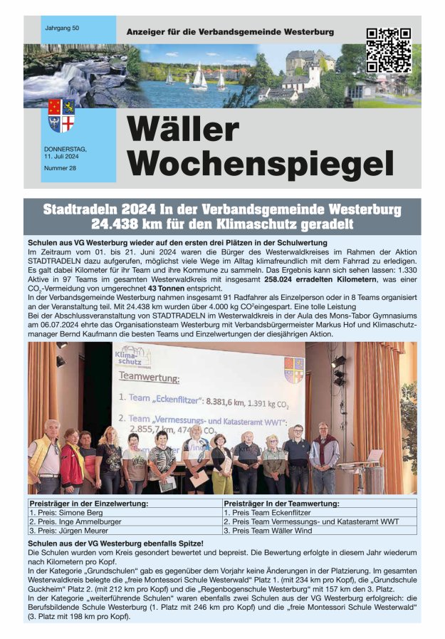 Wäller Wochenspiegel - Anzeiger für die Verbandsgemeinde Westerburg Titelblatt 28/2024
