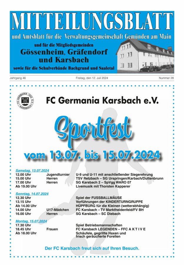 Mitteilungsblatt der VG Gemünden a Main Titelblatt 28/2024