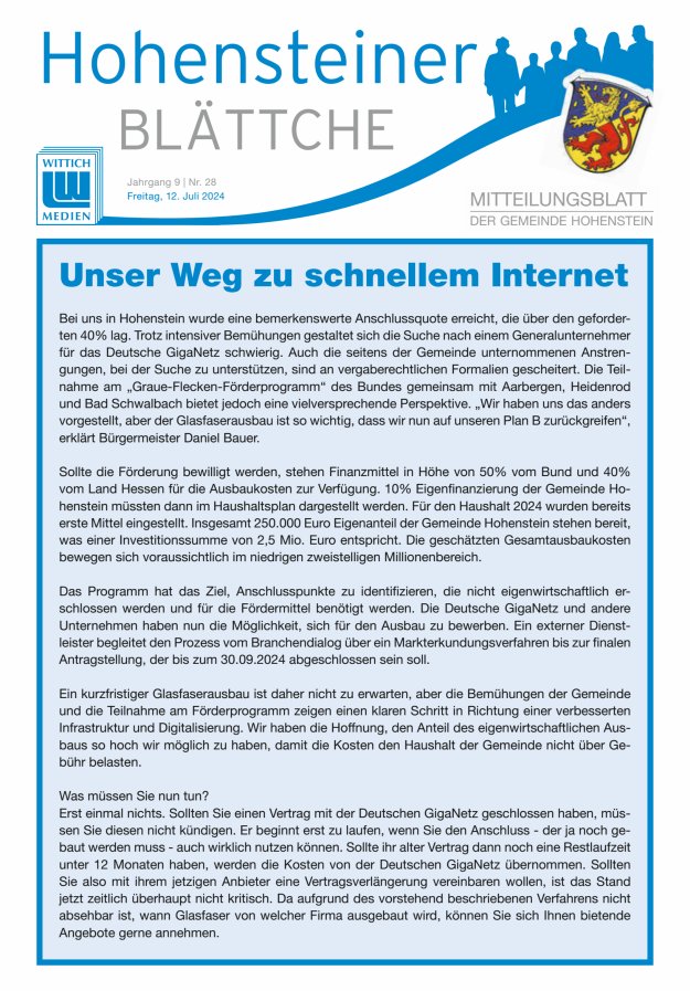 Hohensteiner Blättche Titelblatt 28/2024