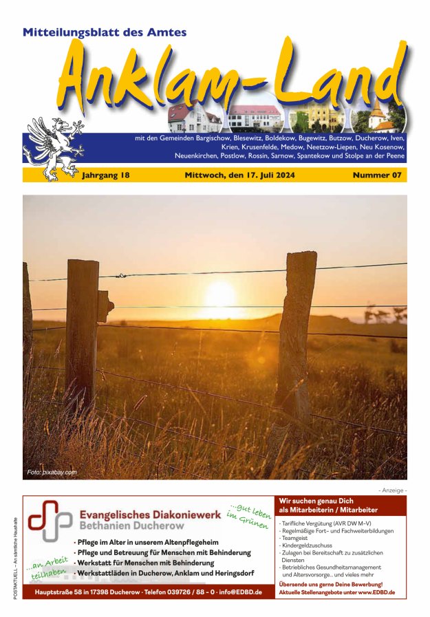 Mitteilungsblatt des Amtes Anklam-Land Titelblatt 07/2024