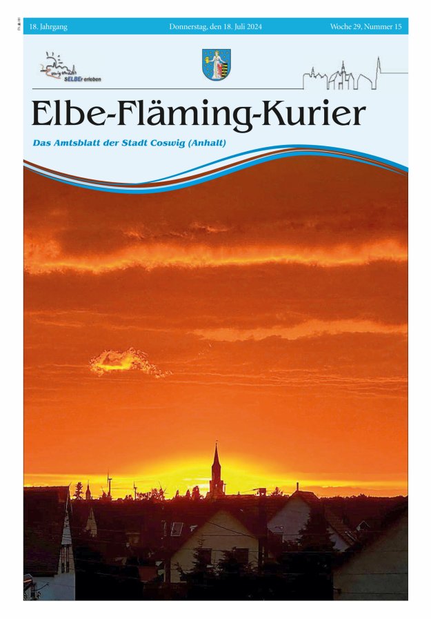 Elbe-Fläming-Kurier Das Amtsblatt der Stadt Coswig (Anhalt) Titelblatt 15/2024