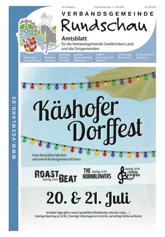 Verbandsgemeinde Rundschau Zweibrücken-Land Titelblatt 28/2024