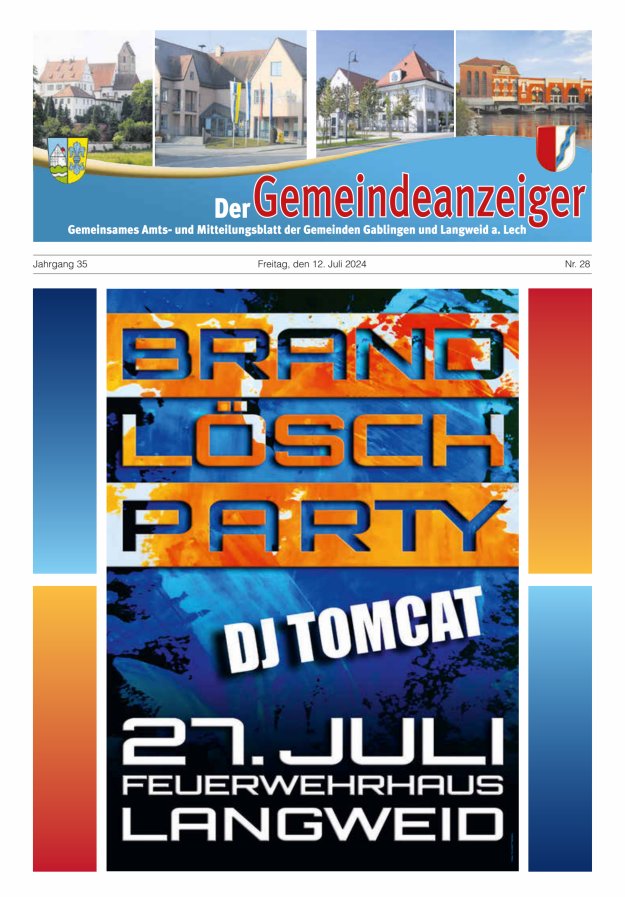 Der Gemeindeanzeiger - Gablingen Langweid Titelblatt 28/2024