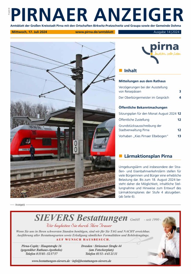 Pirnaer Anzeiger Titelblatt 15/2024