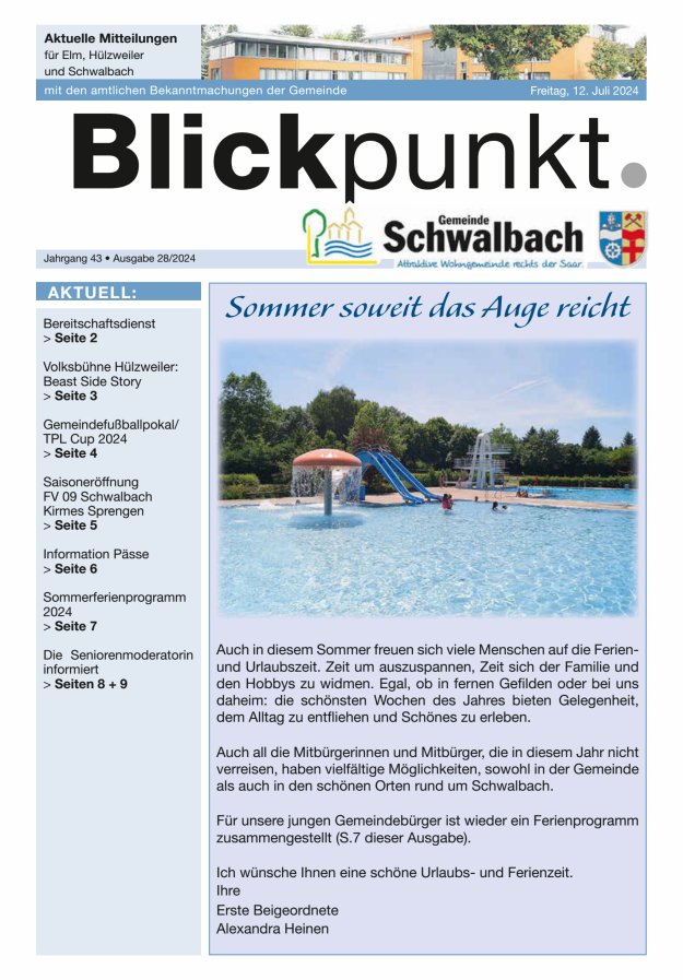 Blickpunkt Schwalbach Titelblatt 28/2024