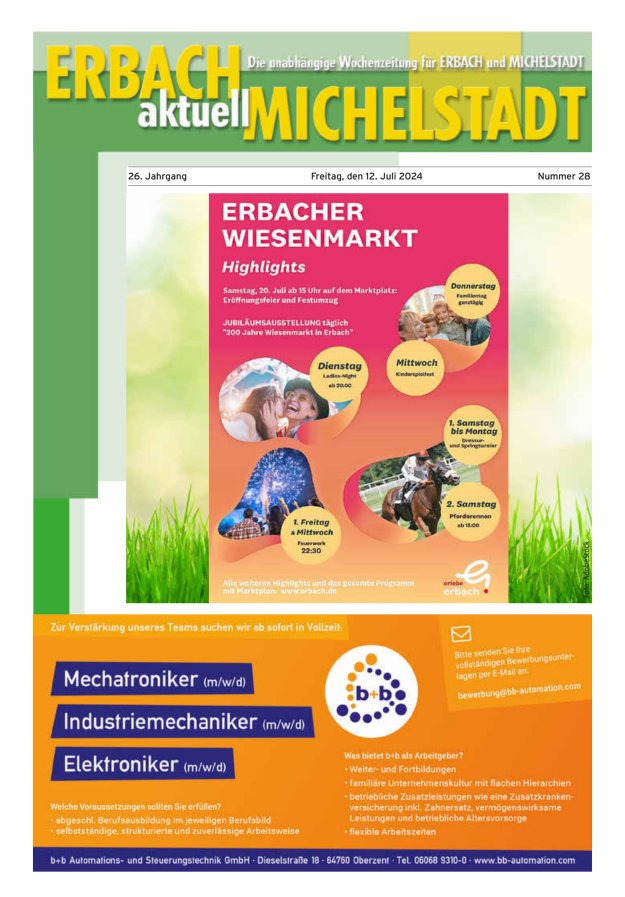 Erbach-Michelstadt aktuell Titelblatt 28/2024